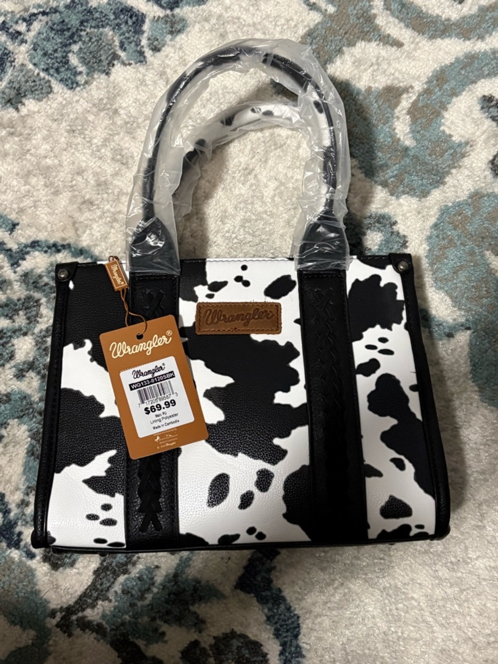 Wrangler Black and White Cowprint Satchel Handbag Concealed Carry NWT